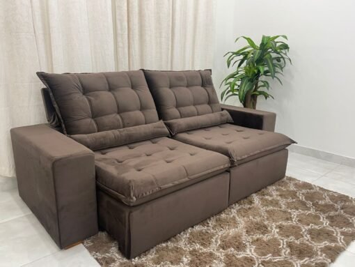 Sofá Retrátil Reclinável Small 2.30m - Marrom Veludão
