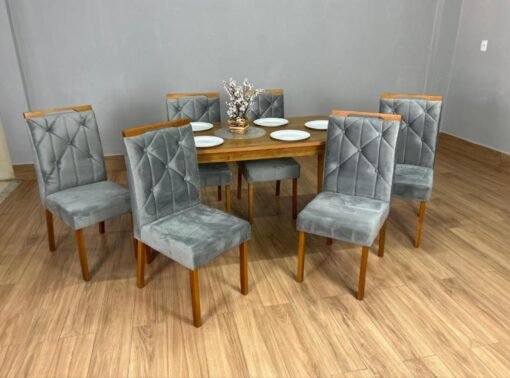 Mesa de Jantar Alegra 1.60×0.80 Com 6 Cadeiras Jasmim – Cinamomo/Cinza - Imagem 4