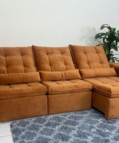 Sofá Retrátil Reclinável Atenas 2.70m - Terracota Veludo