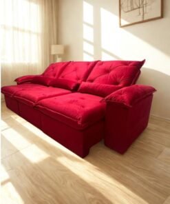 Sofá Retrátil Reclinável Israel – 2.75m – Vermelho Veludo