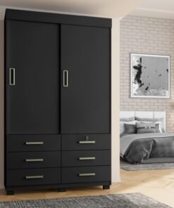 Guarda-Roupa Buzios 2 portas de correr Sem espelho 6 gavetas - Preto