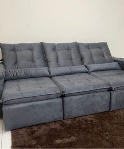 Sofá Retrátil Reclinável Atenas 2.70m - Cinza Veludo