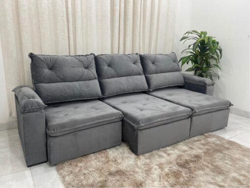 Sofá Retrátil e Reclinável REF 2030 2.80m - Cinza Veludão - Imagem 4