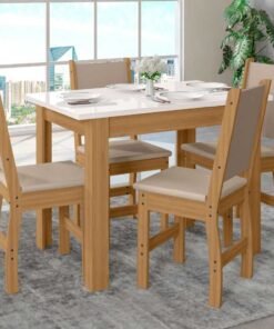 Mesa de Jantar Bellagio  Com 4 Cadeiras Clara - Freijo/Off White