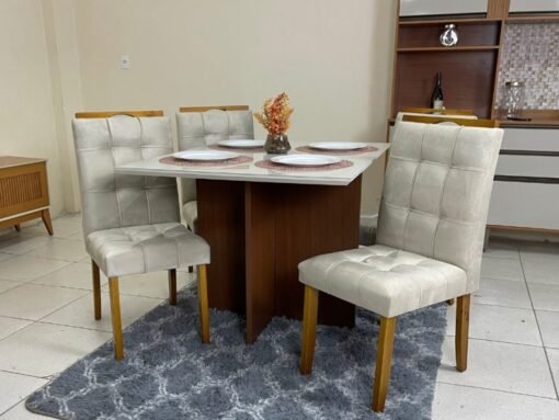 Mesa de Jantar Helo 1.20x0.90 Com 4 Cadeiras Londres - Mel/Off White/Capuccino - Imagem 5