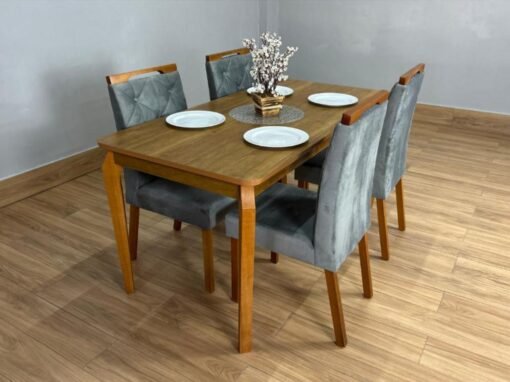 Mesa de Jantar Alegra 1.20×0.80 Com 4 Cadeiras Jasmim – Cinamomo/Cinza - Imagem 2