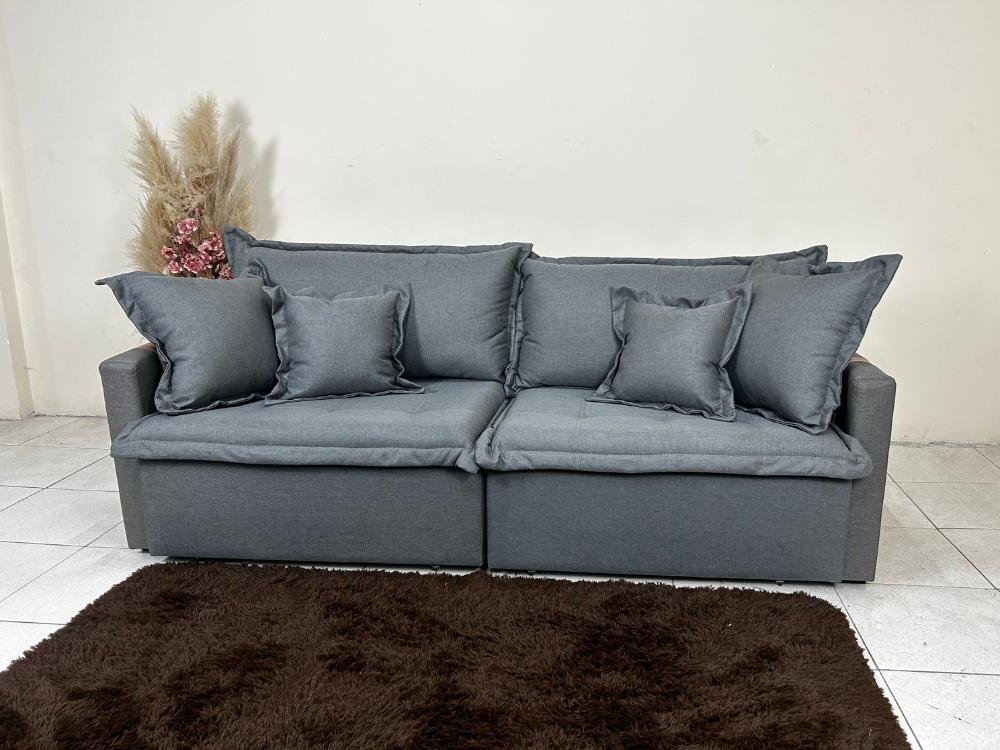 Sofá Cama Retrátil Reclinável Esparta 2.20m - Grafite Linho / Marrom Courino - Imagem 3