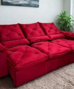 Sofá Retrátil Reclinável Oreo – 2.70m – Vermelho Veludo