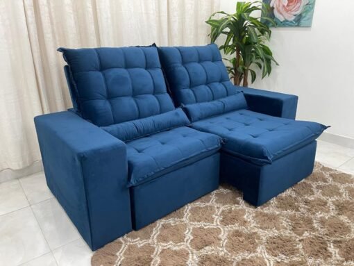 Sofá Retrátil Reclinável Small 2.00m - Azul Veludão - Imagem 6