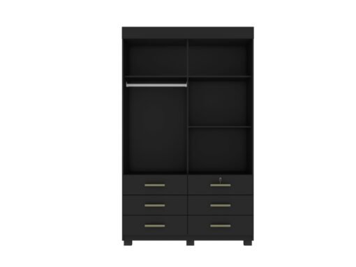 Guarda-Roupa Buzios 2 portas de correr Sem espelho 6 gavetas - Preto - Imagem 2
