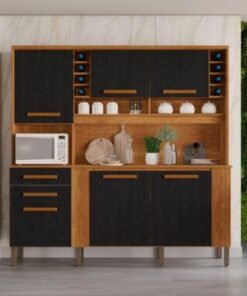 Armário Kit de Cozinha Catar 6 Portas 2 Gavetas - Cinamomo/Preto