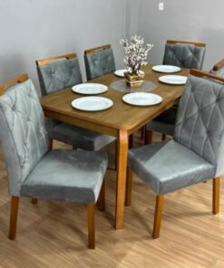 Mesa de Jantar Alegra 1.60×0.80 Com 6 Cadeiras Jasmim – Cinamomo/Cinza