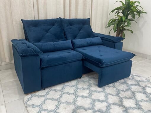 Sofá Retrátil Reclinável Brasão 2.00m- Azul Veludo - Imagem 2