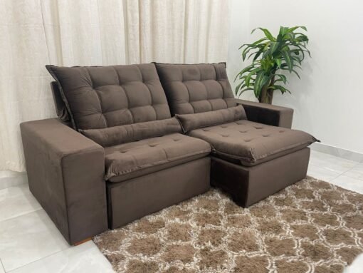 Sofá Retrátil Reclinável Small 2.30m - Marrom Veludão - Imagem 8