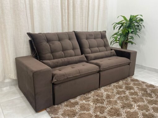 Sofá Retrátil Reclinável Small 2.30m - Marrom Veludão - Imagem 7