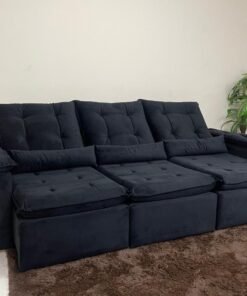 Sofá Retrátil Reclinável Atenas 2.70m - Preto Veludo