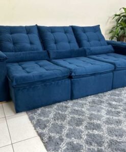 Sofá Retrátil Reclinável Atenas 2.70m - Azul Veludo