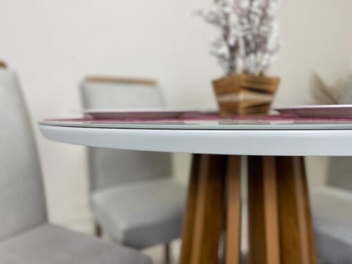 Mesa de Jantar Berlim 1.00x1.00 Redonda Com 4 Cadeiras Napoles/Londres - Cinamomo/Off White/Bege - Imagem 4