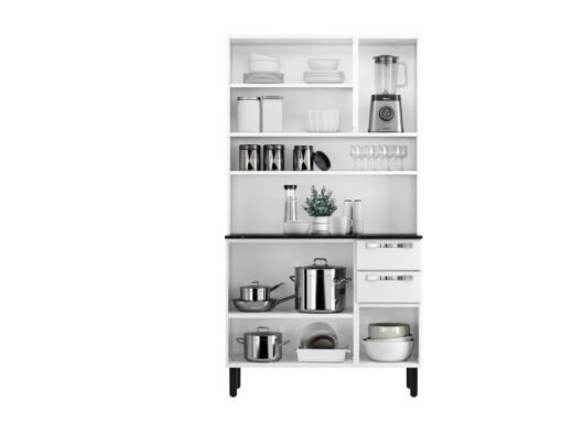 Armário Kit de Cozinha c/ Vidro 1,05m Pratika - Branco/Preto - Imagem 4