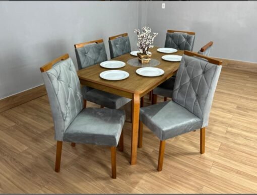 Mesa de Jantar Alegra 1.60×0.80 Com 6 Cadeiras Jasmim – Cinamomo/Cinza - Imagem 3