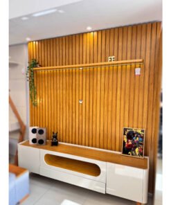 Painel até 85" Nobre 230 Naturale + Rack Nobre 210 (Pés de Vidro) Off White/Naturale - GELIUS