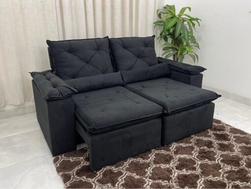 Sofá Retrátil Reclinável Brasão - EGITO 2.00m – Preto Veludo