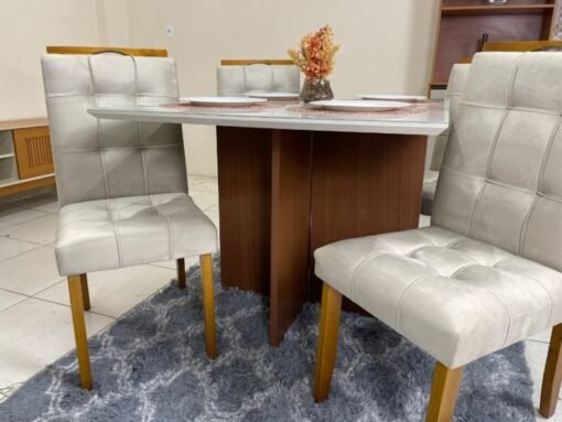Mesa de Jantar Helo 1.20x0.90 Com 4 Cadeiras Londres - Mel/Off White/Capuccino - Imagem 4