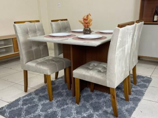 Mesa de Jantar Helo 1.20x0.90 Com 4 Cadeiras Londres - Mel/Off White/Capuccino - Imagem 7