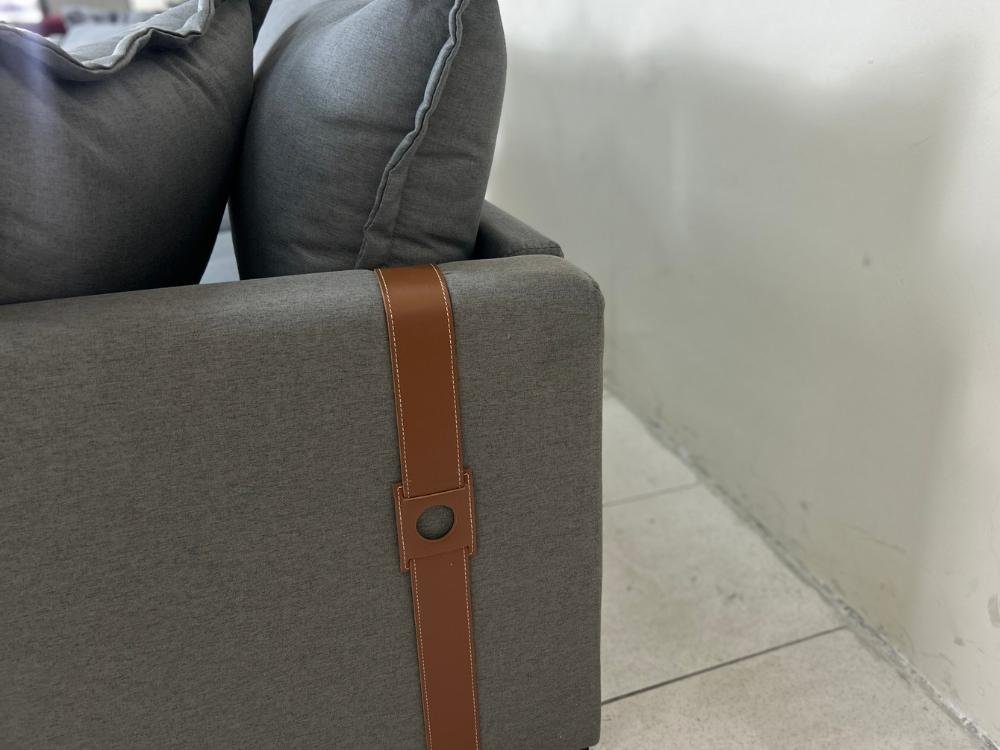 Sofá Cama Retrátil Reclinável Esparta 2.20m - Grafite Linho / Marrom Courino - Imagem 5