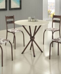 Conjunto Mesa Tubular Macaé Tampo Circular 0.75 Com 4 Cadeiras Ratam  - Marrom/Off White