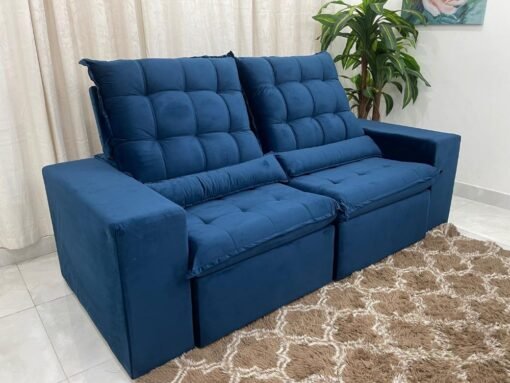 Sofá Retrátil Reclinável Small 2.00m - Azul Veludão - Imagem 2