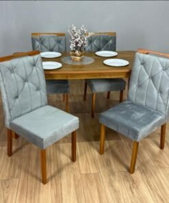 Mesa de Jantar Alegra 1.20×0.80 Com 4 Cadeiras Jasmim – Cinamomo/Cinza