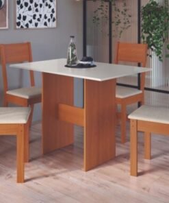 Mesa de Jantar Karla Com 4 Cadeiras - Freijo/Off White/Bege
