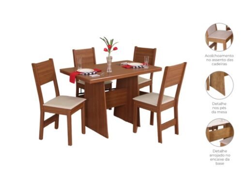Mesa de Jantar Destak 1.08x0.68 com 4 Cadeiras Milena - Naturale - Imagem 2