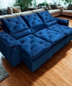 Sofá Retrátil Reclinável Oreo – 2.70m – Azul Veludo