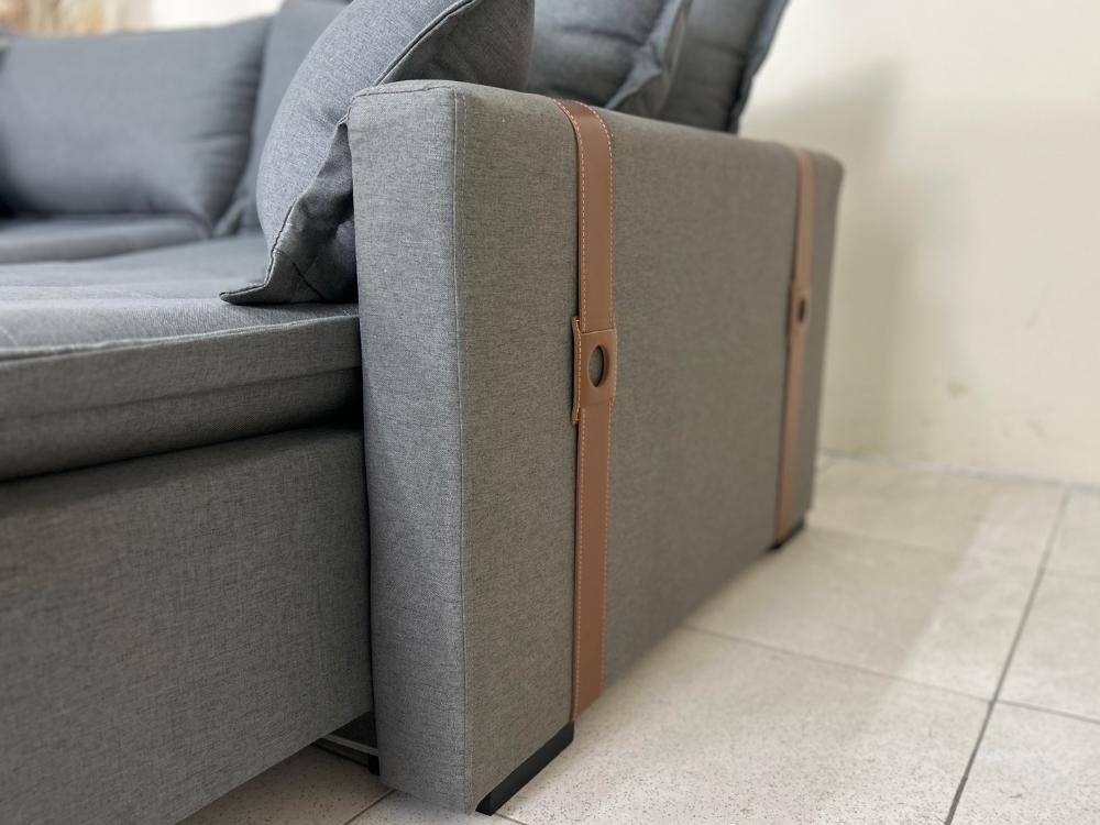 Sofá Cama Retrátil Reclinável Esparta 2.20m - Grafite Linho / Marrom Courino - Imagem 2