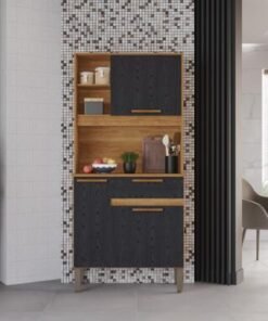 Armário Kit de Cozinha Lia 3 Portas 1 Gavetas - Cinamomo/Preto