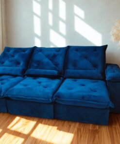 Sofá Retrátil Reclinável Israel – 2.75m – Azul Veludo