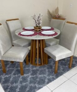 Mesa de Jantar Berlim 1.00x1.00 Redonda Com 4 Cadeiras Napoles/Londres - Cinamomo/Off White/Bege