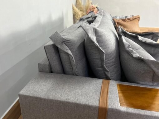Sofá Cama Retrátil Reclinável Gabriella 2,30m - Cinza Linho / Marrom Courino - Imagem 8