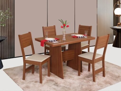 Mesa de Jantar Destak 1.08x0.68 com 4 Cadeiras Milena - Naturale
