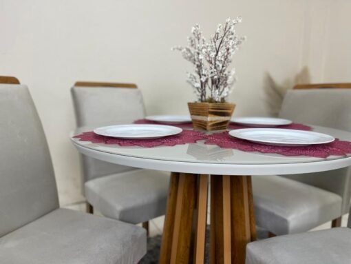 Mesa de Jantar Berlim 1.00x1.00 Redonda Com 4 Cadeiras Napoles/Londres - Cinamomo/Off White/Bege - Imagem 2