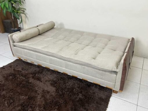 Sofá Cama Berlim 2.11m - Bege/Marrom Linho - Imagem 2