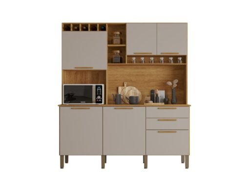 Armário Kit de Cozinha New Topázio 1,65m - Cinamomo/Off White - Imagem 2