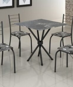 Conjunto Mesa Tubular Rio Preto Fosco com 4 cadeiras Tampo Granito Topázio - 0.70x0.70