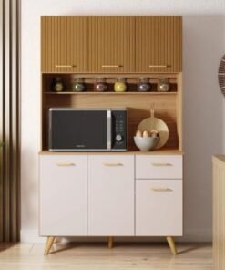 Armário de Cozinha Kit Lívia 1,10m -  Freijó Ripado/ Off White