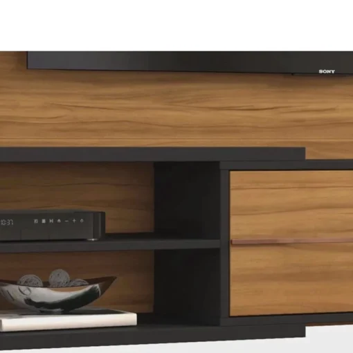 Sofá Retrátil Reclinável Barcelona 2.30m Veludo Preto 322 - D33 e Molas Ensacadas + Painel NT 1115 TV até 60 Pol. Freijó/Preto Notável - Imagem 6