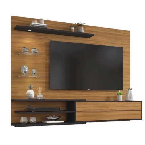 Sofá Retrátil Reclinável Barcelona 2.30m Veludo Preto 322 - D33 e Molas Ensacadas + Painel NT 1115 TV até 60 Pol. Freijó/Preto Notável - Imagem 4