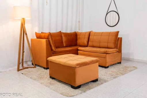 Sofá Canto 5 lugares com Puff Viena Veludo Terracota A62 - Imagem 5