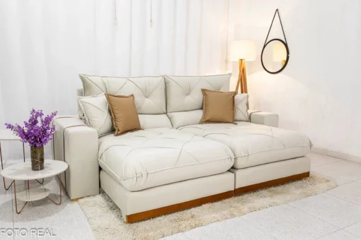 Sofá Retrátil Reclinável 2.90m Gran Bello  (BARUC) Veludo Bege - D33 e Molas Ensacadas